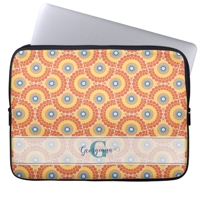 Individuelle Name Art Deco Sommer Radiant Mandala Laptopschutzhülle (Vorderseite)