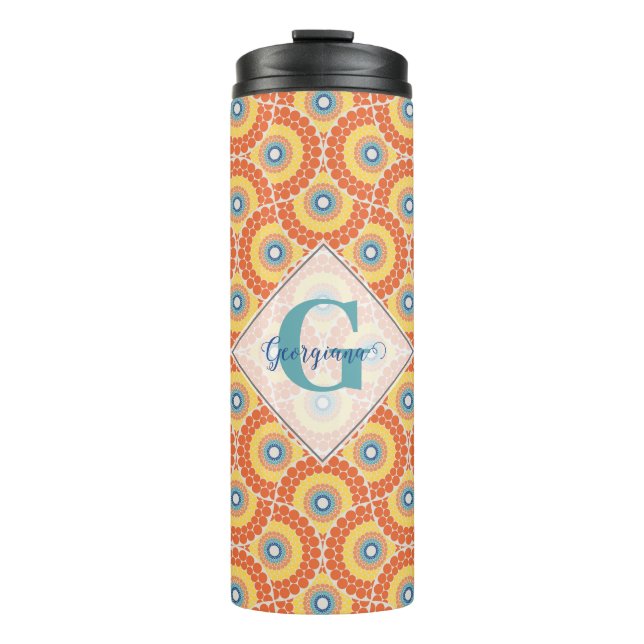 Individuelle Name Art Deco Sommer Radiant Mandala Thermosbecher (Vorderseite)
