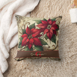 Individuelle Name Art Nouveau Christmas Poinsettia Kissen