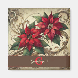 Individuelle Name Art Nouveau Christmas Poinsettia Magnet