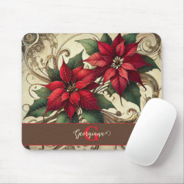 Individuelle Name Art Nouveau Christmas Poinsettia Mousepad