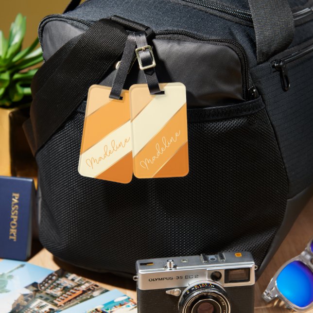 Individuelle Name auf Hübschen Gelbstreifen Gepäckanhänger (Vorderseite & Rückseite)