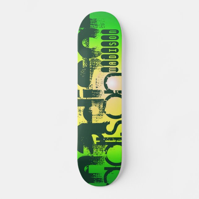 Individuelle Name auf Neongelb und Grün Skateboard (Vorderseite)