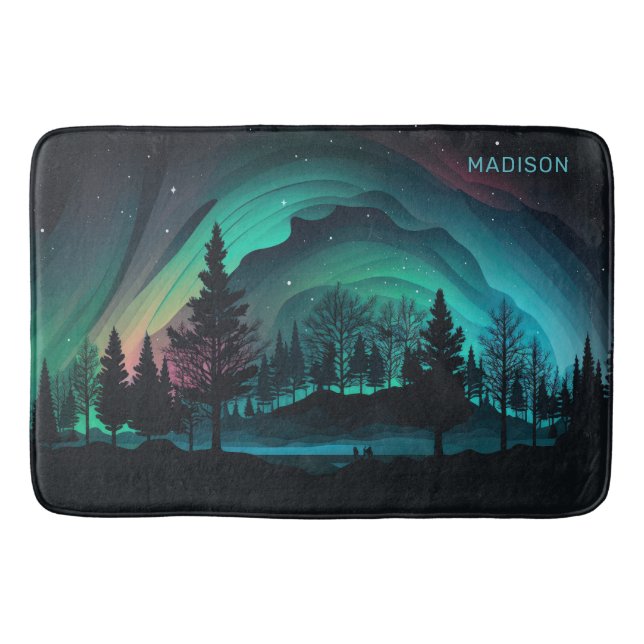 Individuelle Name Aurora Borealis Illustration Badematte (Vorderseite)