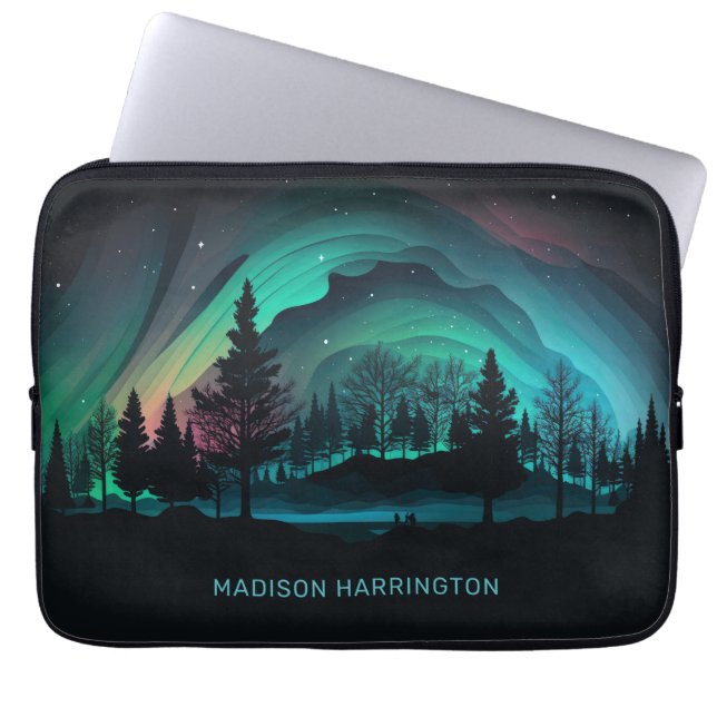 Individuelle Name Aurora Borealis Illustration Laptopschutzhülle (Vorderseite)