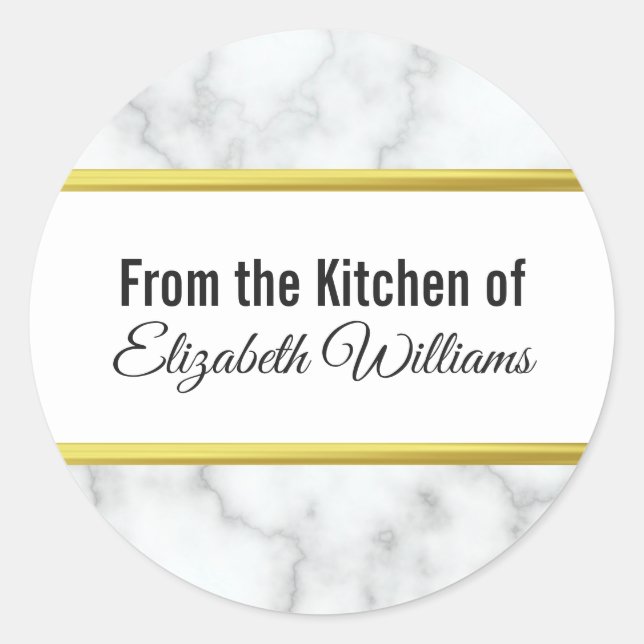 Individuelle Name aus der Küche aus weißem Marmor  Runder Aufkleber (Vorderseite)
