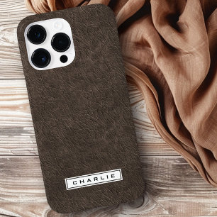 Individuelle Name aus dunkelbraunem Leder Case-Mate iPhone 14 Pro Max Hülle