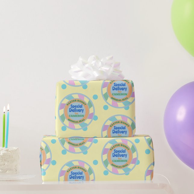 Individuelle Name aus Ostersonnengelb & Blau Geschenkpapier (Partygeschenke)