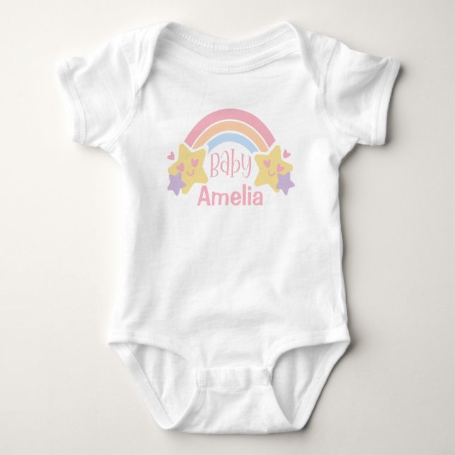 Individuelle Name aus Regenbogen und Sternen Baby Strampler (Vorderseite)