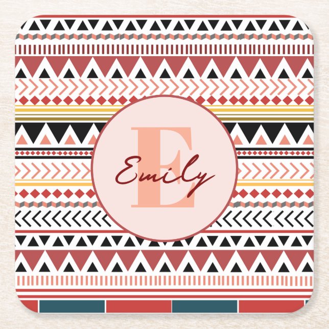 Individuelle Name Aztec Elegance Warmes, rotes eth Rechteckiger Pappuntersetzer (Vorderseite)