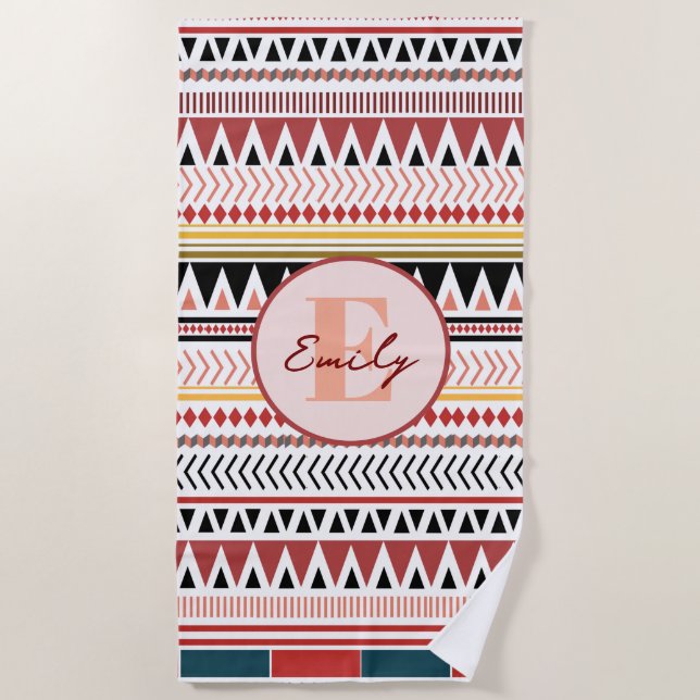 Individuelle Name Aztec Elegance Warmes, rotes eth Strandtuch (Vorderseite)