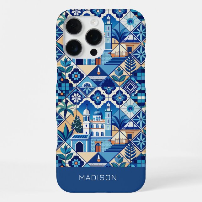 Individuelle Name Azulejo Tiles Pattern iPhone Hülle (Rückseite)