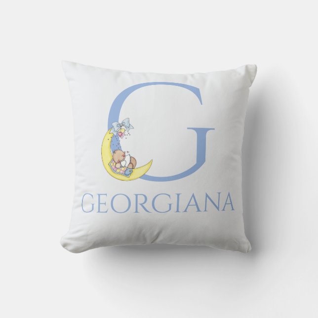 Individuelle Name Baby auf einem gelben Mond Kissen (Vorderseite)