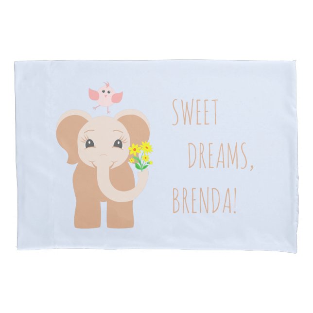 Individuelle Name Baby Elephant & Bird Single Pill Kissenbezug (Vorderseite)