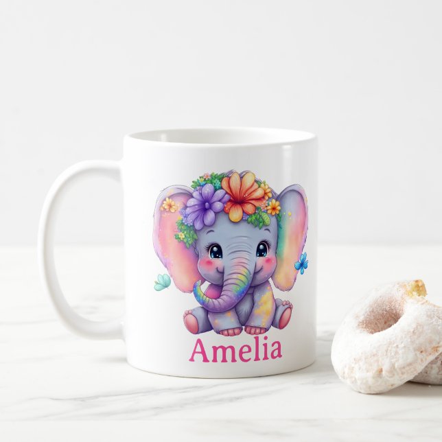Individuelle Name Baby Elephant Floral Tasse für N (Mit Donut)
