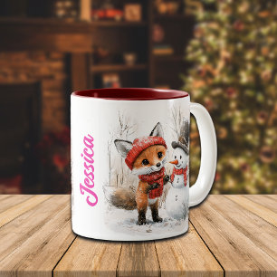 Individuelle Name Baby Fox und Snowman Zweifarbige Tasse