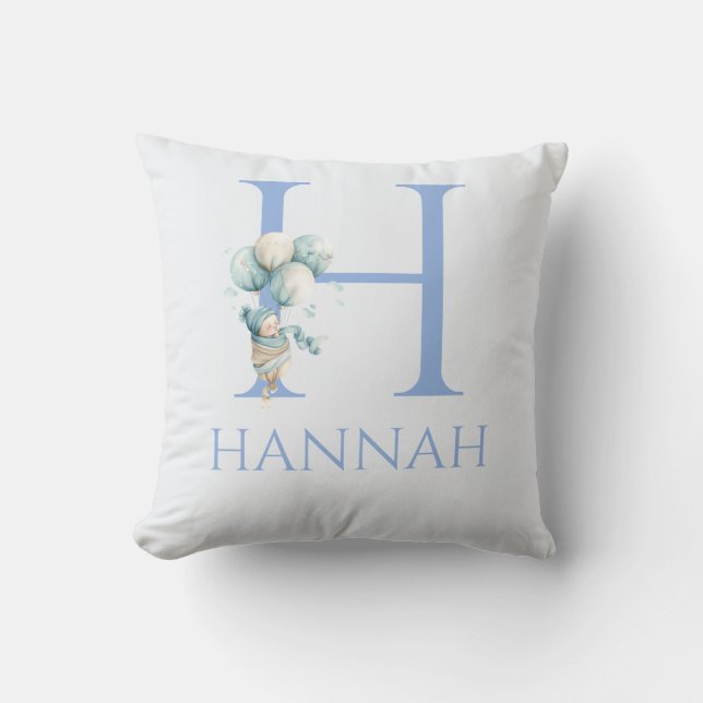 Individuelle Name Baby schwimmend mit Ballons Kissen (Vorderseite)