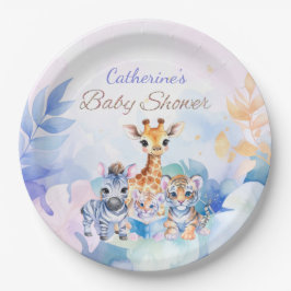 Individuelle Name Baby Zebra, Giraffe und Tiger Pappteller