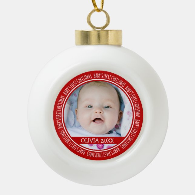 individuelle Name Baby's 1. Weihnachtsdekoration R Keramik Kugel-Ornament (Vorderseite)