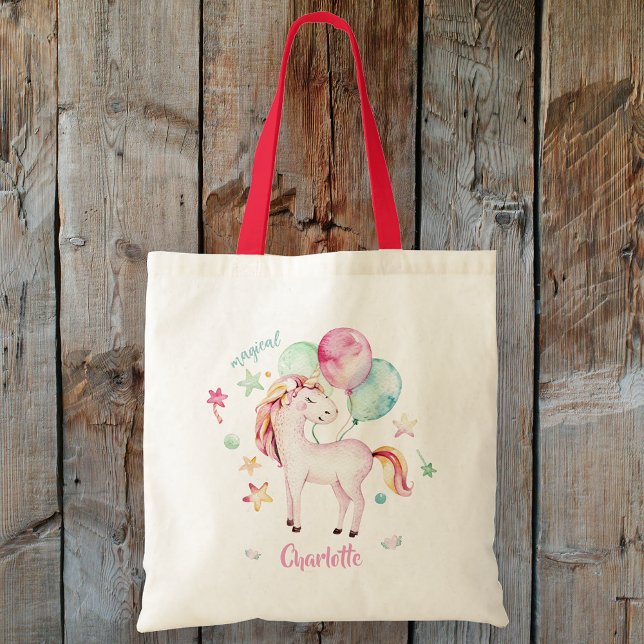Individuelle Name Balloon Unicorn Tragetasche (Custom Name Balloon Unicorn Tote Bag)