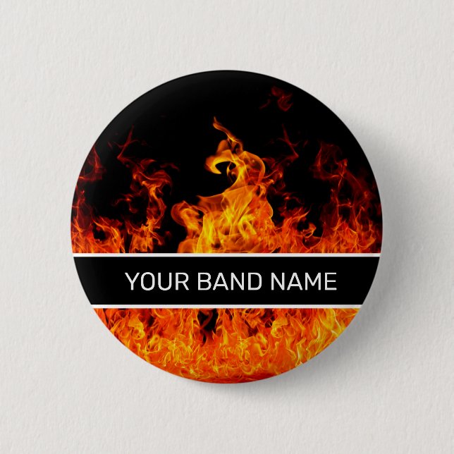 Individuelle Name Band Merch Flames Rock & Roll Bu Button (Vorderseite)