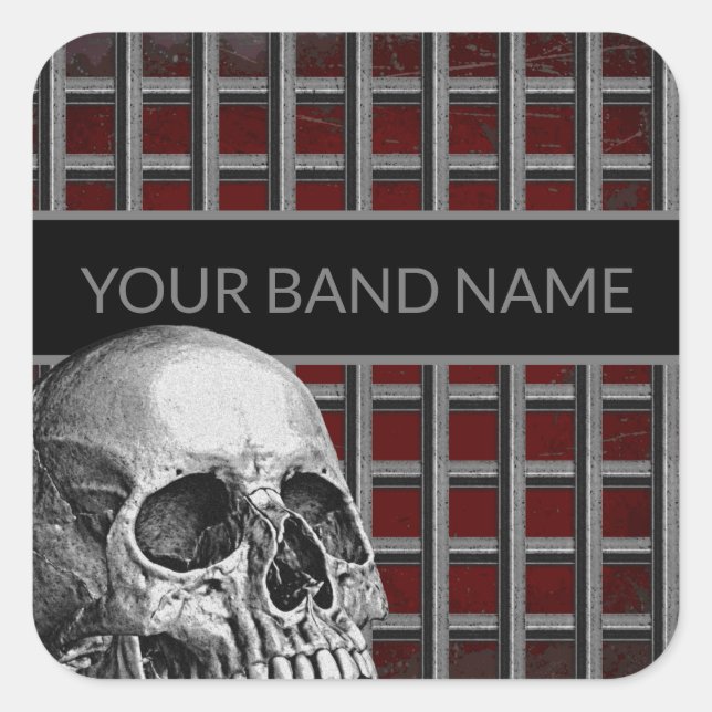 Individuelle Name Band Merch Rock Skull Metal Musi Quadratischer Aufkleber (Vorderseite)