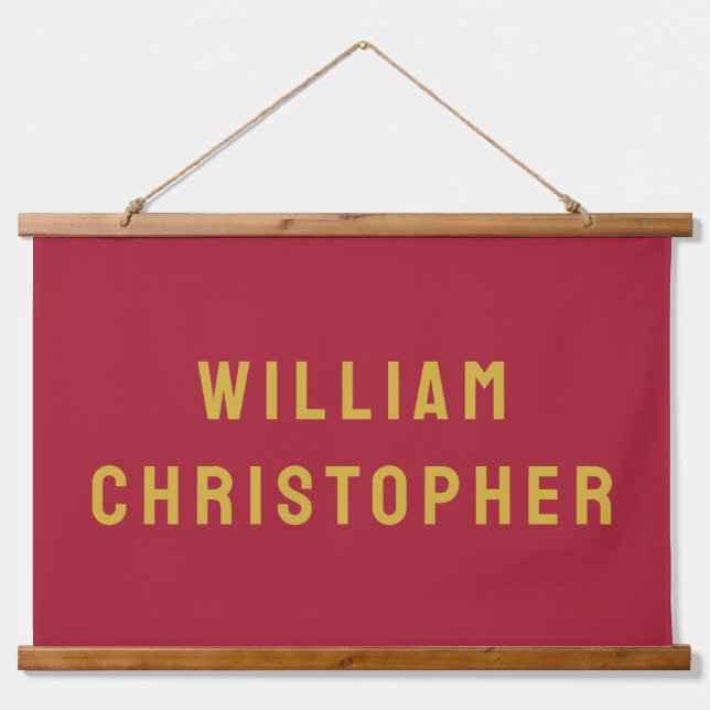 Individuelle Name Banner Personalisiertes Kinderzi Wandteppich Mit Holzrahmen (Vorne)