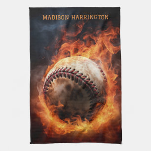 Individuelle Name Baseball zu Feuer Geschirrtuch