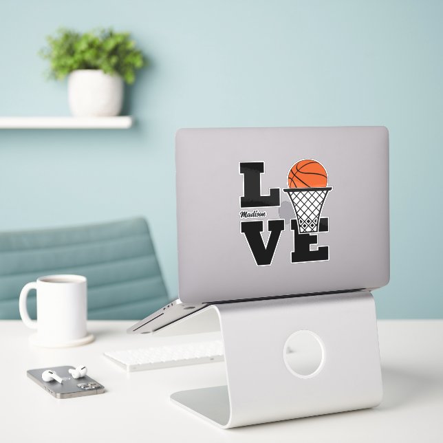 Individuelle Name Basketball Liebe Aufkleber (Laptop auf Schreibtisch)