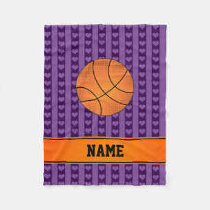 Individuelle Name Basketball lila Herzensstreifen Fleecedecke