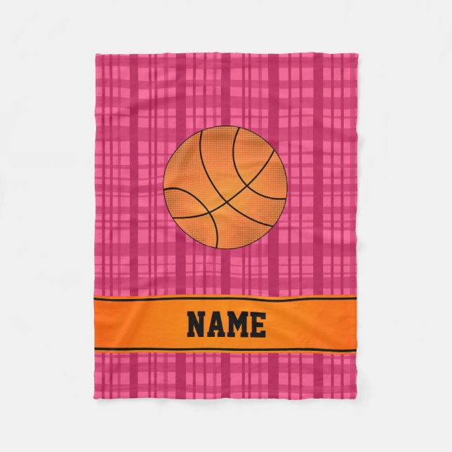 Individuelle Name Basketball rosa kariert Fleecedecke (Vorderseite)