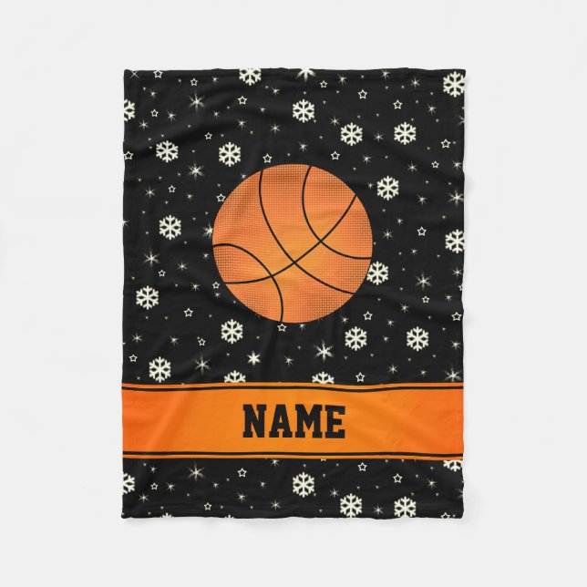Individuelle Name Basketball Schwarze Schneewiesen Fleecedecke (Vorderseite)