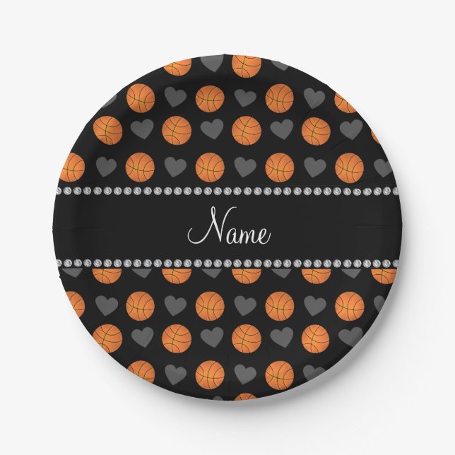 Individuelle Name-Basketball und -Herz Pappteller (Vorderseite)