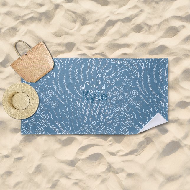 Individuelle Name Beach Handtuch - Sea Muschel & C (Dark Blue Ocean Scene Beach Towel)