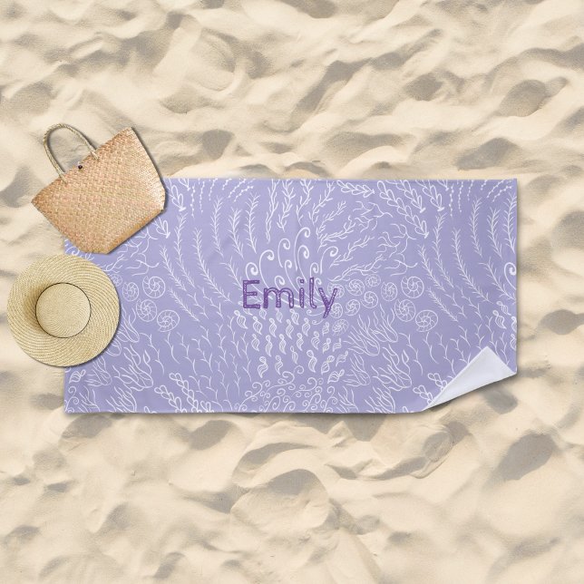Individuelle Name Beach Handtuch - Sea Muschel & C (Purple Ocean Scene Beach Towel)