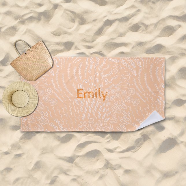 Individuelle Name Beach Handtuch - Sea Muschel & C (Peach Ocean Scene Beach Towel)