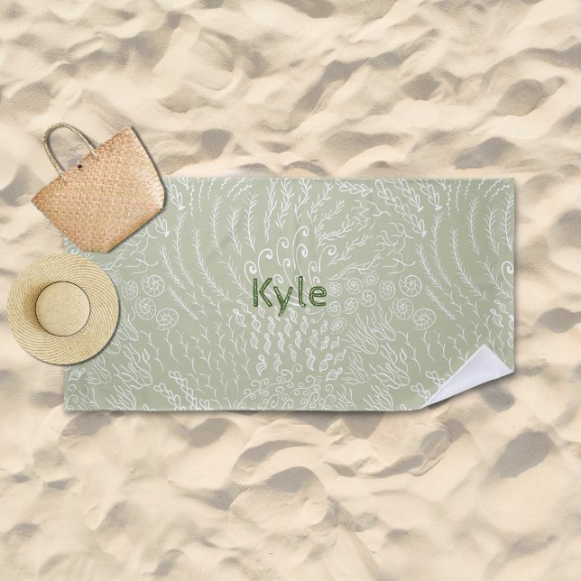 Individuelle Name Beach Handtuch - Sea Muschel & C (Sage Ocean Scene Beach Towel
)