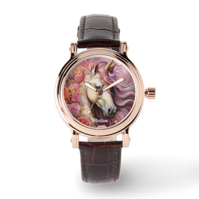 Individuelle Name Beautiful Unicorn Armbanduhr (Vorderseite)