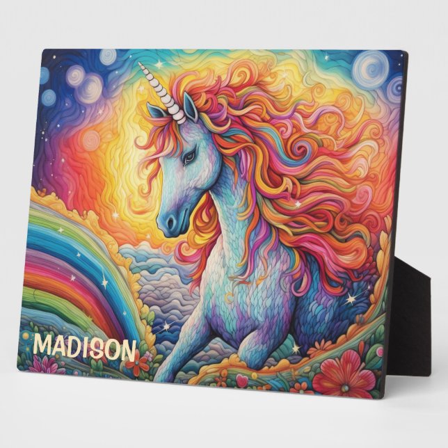 Individuelle Name Beautiful Unicorn Fotoplatte (Seite)