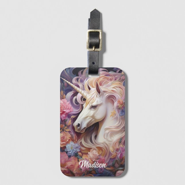 Individuelle Name Beautiful Unicorn Gepäckanhänger (Vorderseite Vertikal)