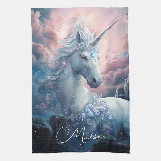 Individuelle Name Beautiful Unicorn Geschirrtuch (Vertikal)