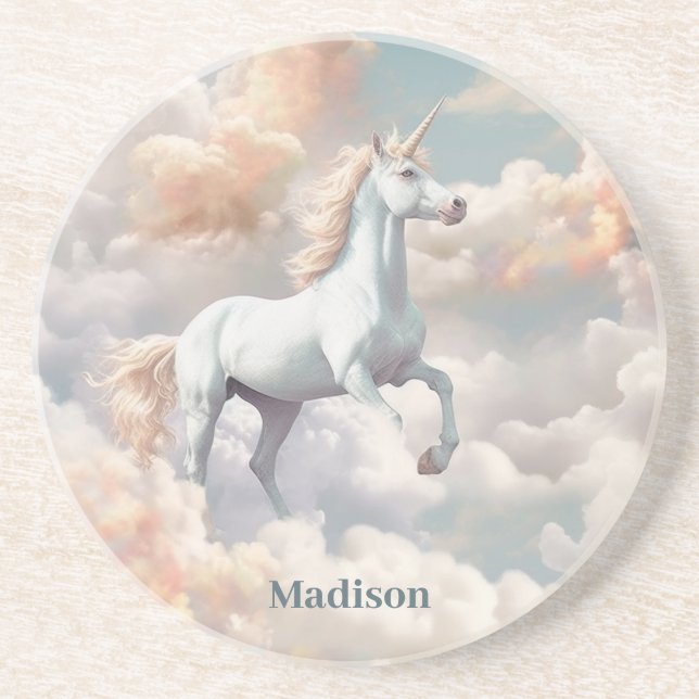 Individuelle Name Beautiful Unicorn Getränkeuntersetzer (Vorne)