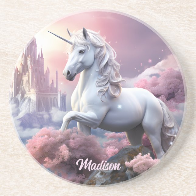Individuelle Name Beautiful Unicorn Getränkeuntersetzer (Vorne)