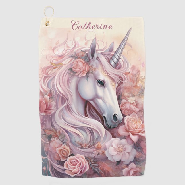 Individuelle Name Beautiful Unicorn Golfhandtuch (Vorderseite)
