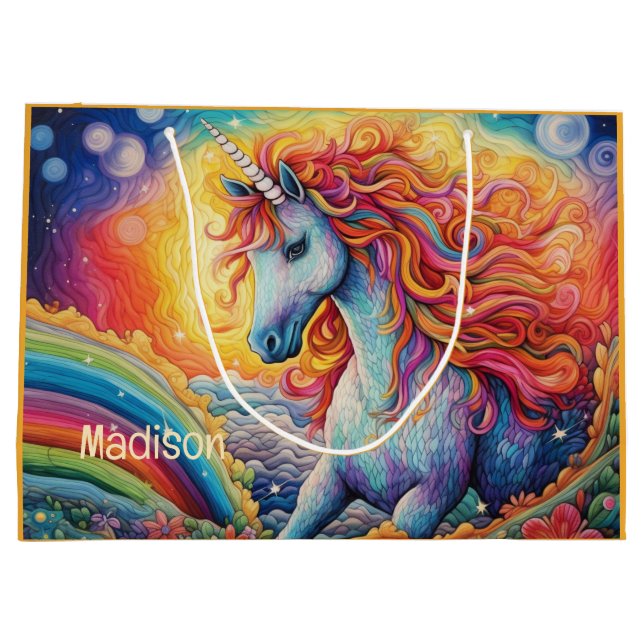 Individuelle Name Beautiful Unicorn Große Geschenktüte (Rückseite)
