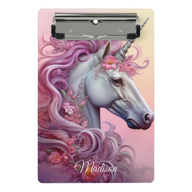 Individuelle Name Beautiful Unicorn Mini Klemmbrett (Vorderseite)