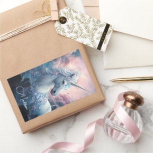 Individuelle Name Beautiful Unicorn Rechteckiger Aufkleber