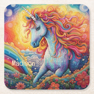 Individuelle Name Beautiful Unicorn Rechteckiger Pappuntersetzer
