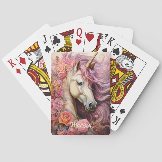 Individuelle Name Beautiful Unicorn Spielkarten (Rückseite)