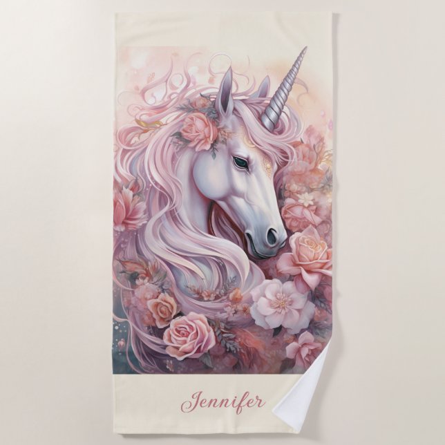 Individuelle Name Beautiful Unicorn Strandtuch (Vorderseite)